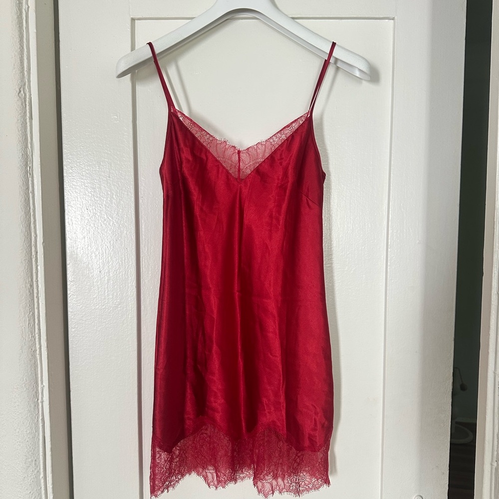 Victoria’s Secret Red Satin Lace Trim Slip Dress - Women Intimates size XS